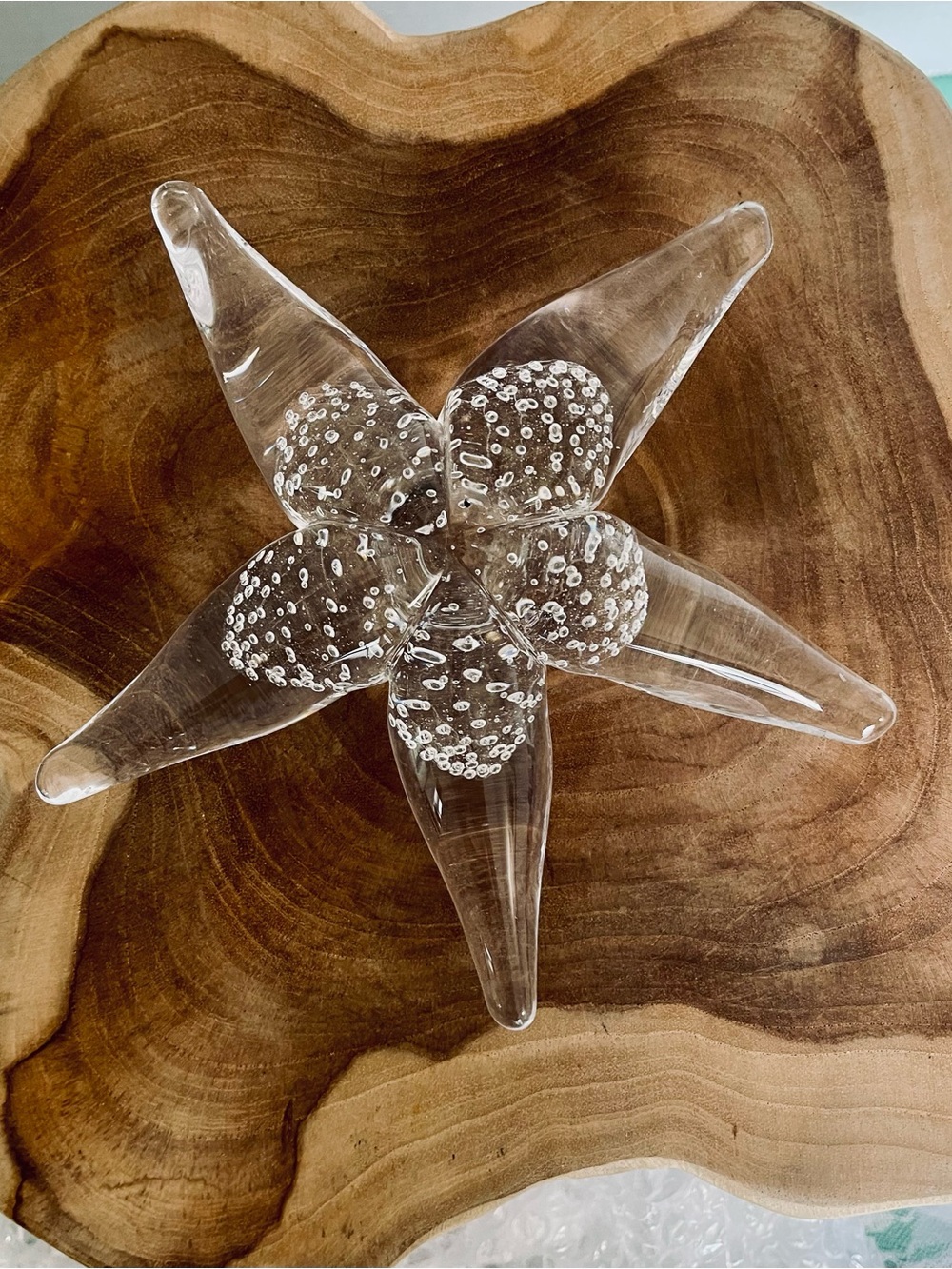 Hand Blown Art Glass Starfish
Paperweight bubble pattern in center.